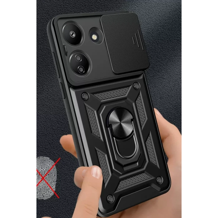 Newface Xiaomi Redmi 13C Kılıf Pars Lens Yüzüklü Silikon - Siyah