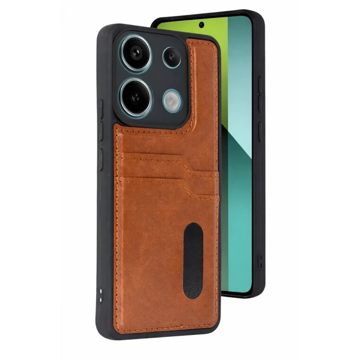 Newface Xiaomi Redmi 15C 4G Sara Kartvizitli Deri Kılıf - Taba