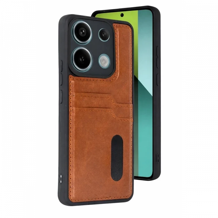 Newface Xiaomi Redmi 15C 4G Sara Kartvizitli Deri Kılıf - Taba