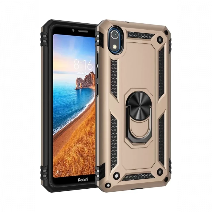 Newface Xiaomi Redmi 7A Kılıf Sofya Yüzüklü Silikon Kapak - Gold