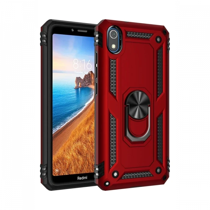 Newface Xiaomi Redmi 7A Kılıf Sofya Yüzüklü Silikon Kapak - Kırmızı