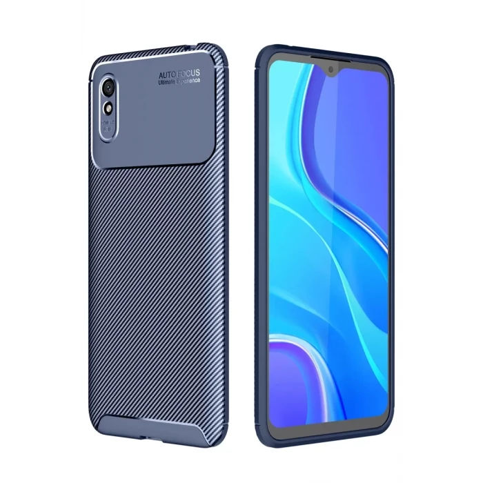 Newface Xiaomi Redmi 9A Kılıf Auto Focus Karbon Kapak - Lacivert