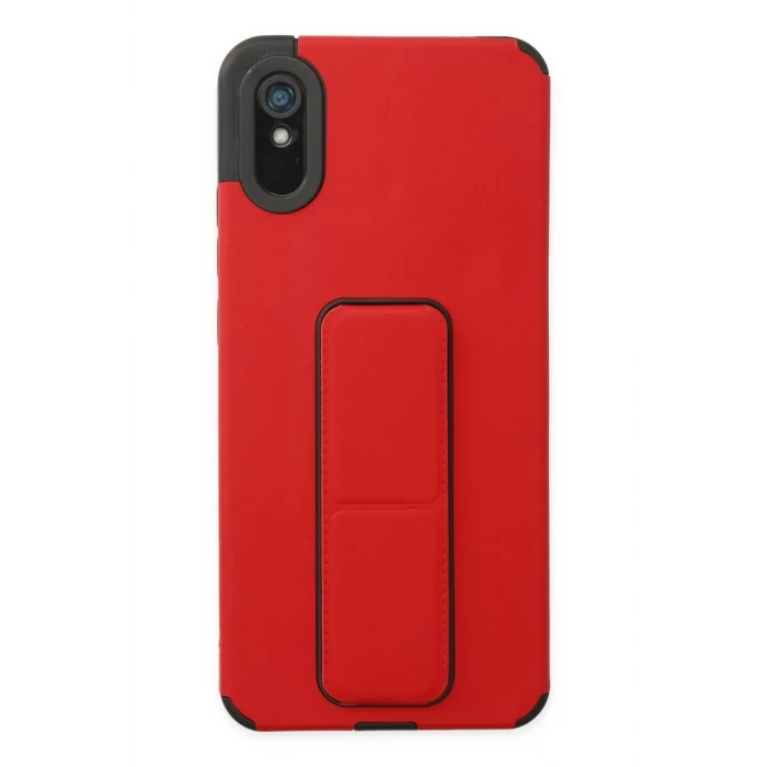 Newface Xiaomi Redmi 9A Kılıf Mega Standlı Silikon - Kırmızı