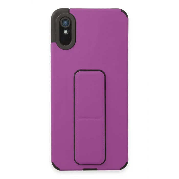 Newface Xiaomi Redmi 9A Kılıf Mega Standlı Silikon - Mor
