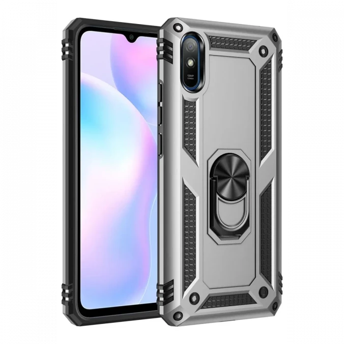 Newface Xiaomi Redmi 9A Kılıf Sofya Yüzüklü Silikon Kapak - Gümüş