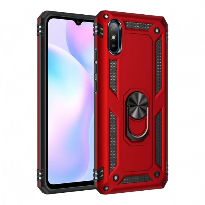 Newface Xiaomi Redmi 9A Kılıf Sofya Yüzüklü Silikon Kapak - Kırmızı