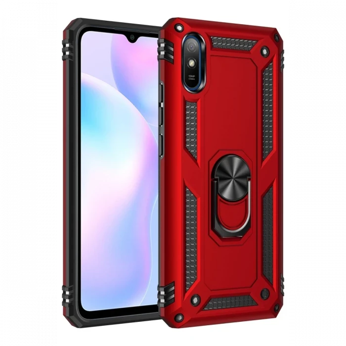Newface Xiaomi Redmi 9A Kılıf Sofya Yüzüklü Silikon Kapak - Kırmızı
