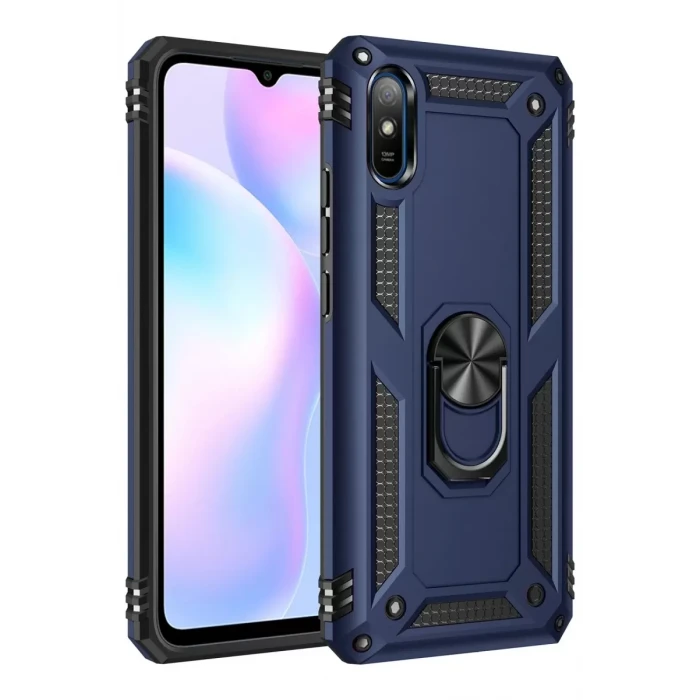 Newface Xiaomi Redmi 9A Kılıf Sofya Yüzüklü Silikon Kapak - Lacivert