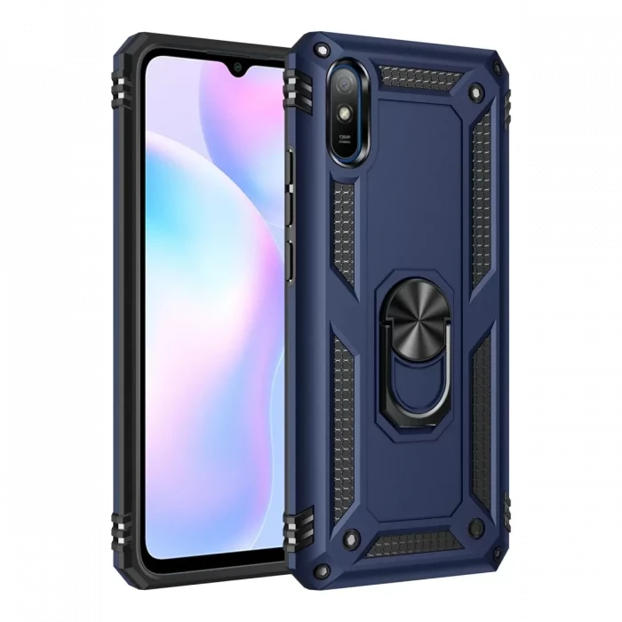 Newface Xiaomi Redmi 9A Kılıf Sofya Yüzüklü Silikon Kapak - Lacivert
