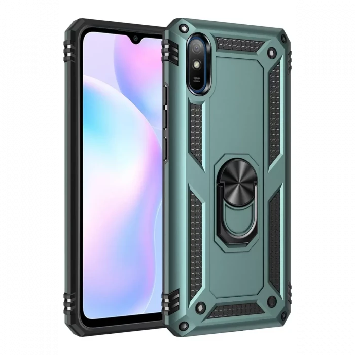 Newface Xiaomi Redmi 9A Kılıf Sofya Yüzüklü Silikon Kapak - Yeşil