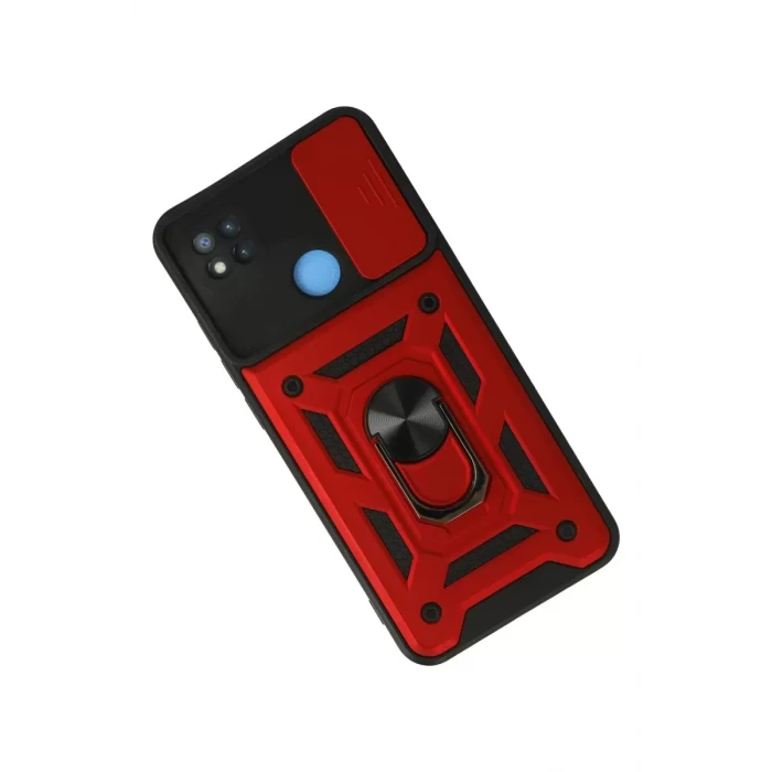 Newface Xiaomi Redmi 9C Kılıf Pars Lens Yüzüklü Silikon - Kırmızı