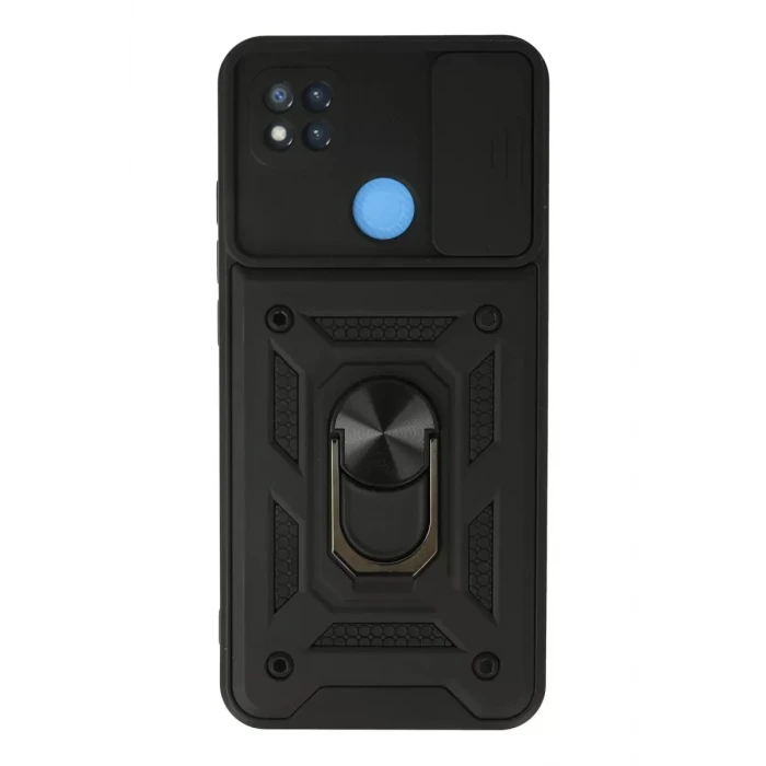 Newface Xiaomi Redmi 9C Kılıf Pars Lens Yüzüklü Silikon - Siyah