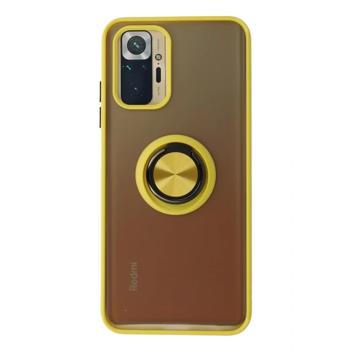 Newface Xiaomi Redmi Note 10 Kılıf Montreal Yüzüklü Silikon Kapak - Sarı