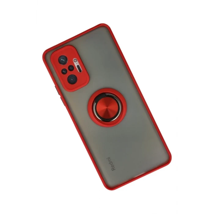 Newface Xiaomi Redmi Note 10 Pro Kılıf Montreal Yüzüklü Silikon Kapak - Kırmızı