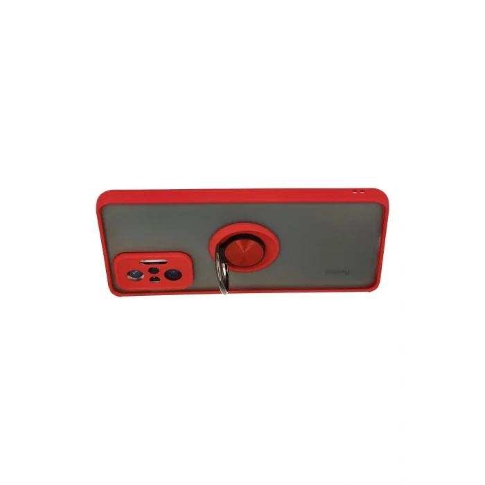 Newface Xiaomi Redmi Note 10 Pro Kılıf Montreal Yüzüklü Silikon Kapak - Kırmızı