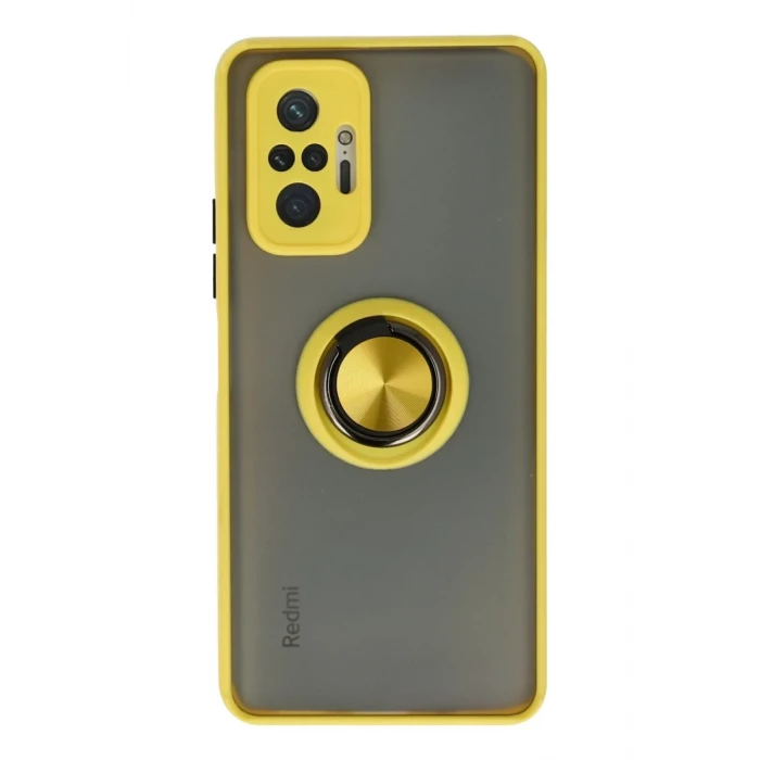 Newface Xiaomi Redmi Note 10 Pro Kılıf Montreal Yüzüklü Silikon Kapak - Sarı