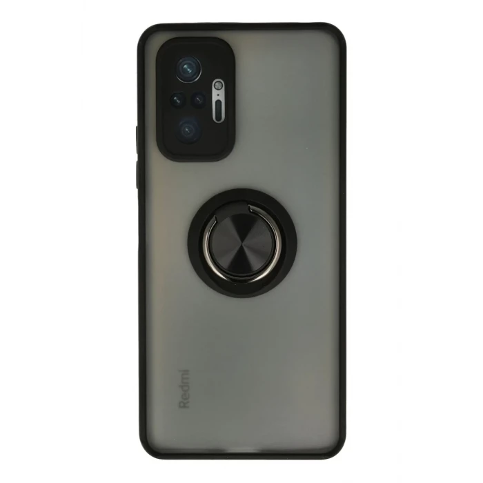 Newface Xiaomi Redmi Note 10 Pro Kılıf Montreal Yüzüklü Silikon Kapak - Siyah