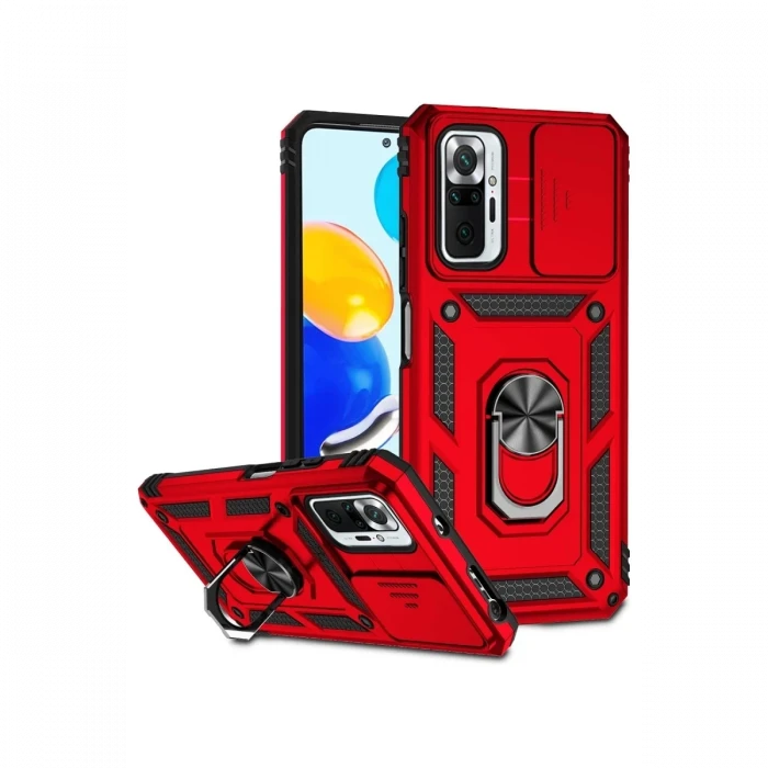 Newface Xiaomi Redmi Note 10 Pro Kılıf Pars Lens Yüzüklü Silikon - Kırmızı