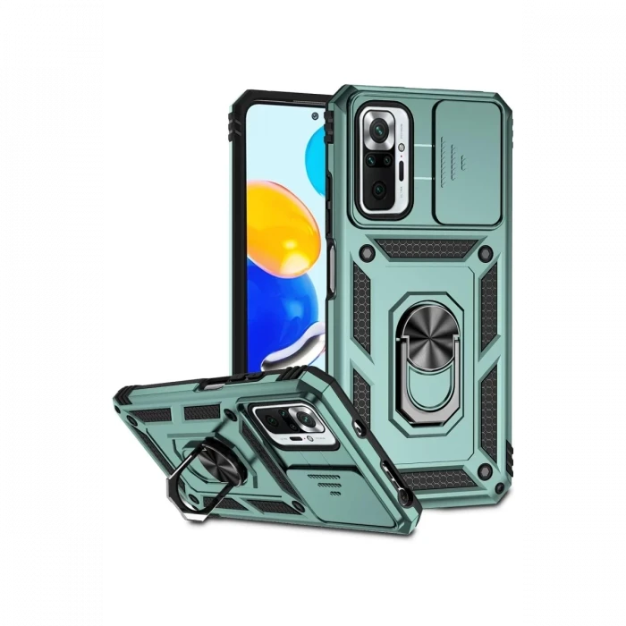 Newface Xiaomi Redmi Note 10 Pro Kılıf Pars Lens Yüzüklü Silikon - Yeşil