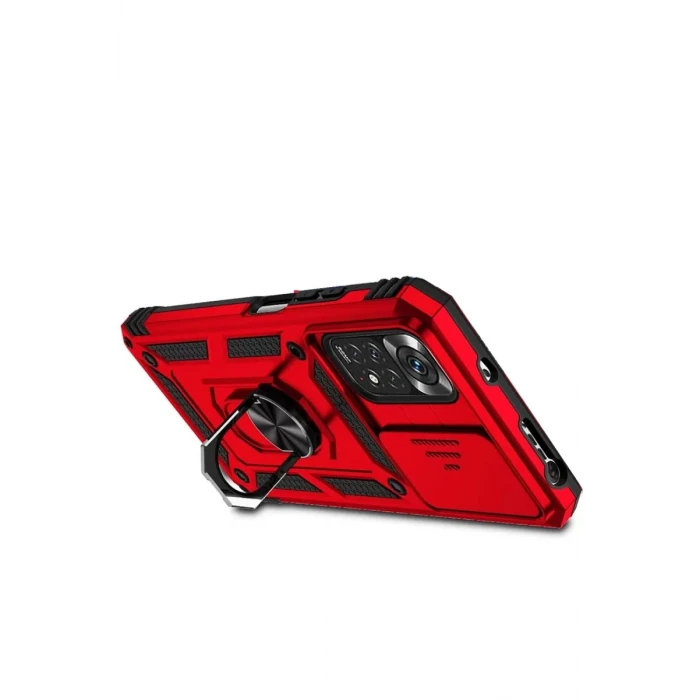 Newface Xiaomi Redmi Note 11 Pro Kılıf Pars Lens Yüzüklü Silikon - Kırmızı
