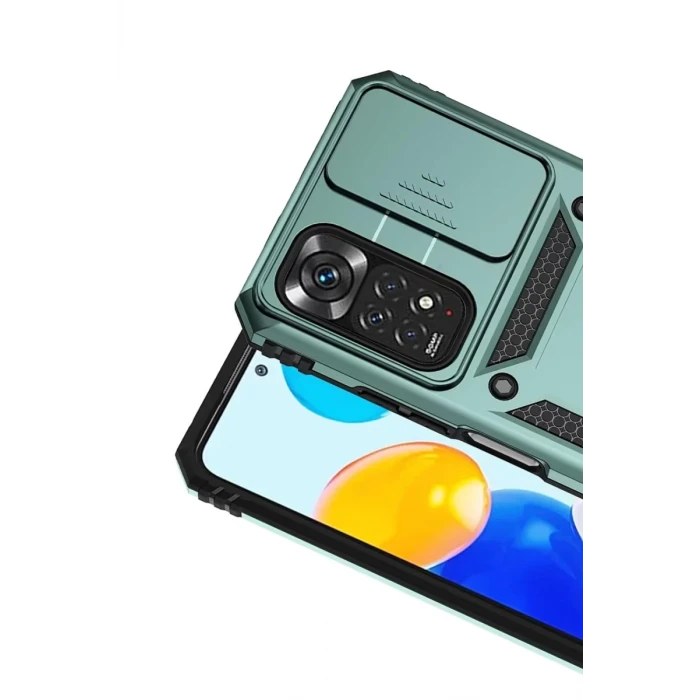Newface Xiaomi Redmi Note 11 Pro Kılıf Pars Lens Yüzüklü Silikon - Yeşil