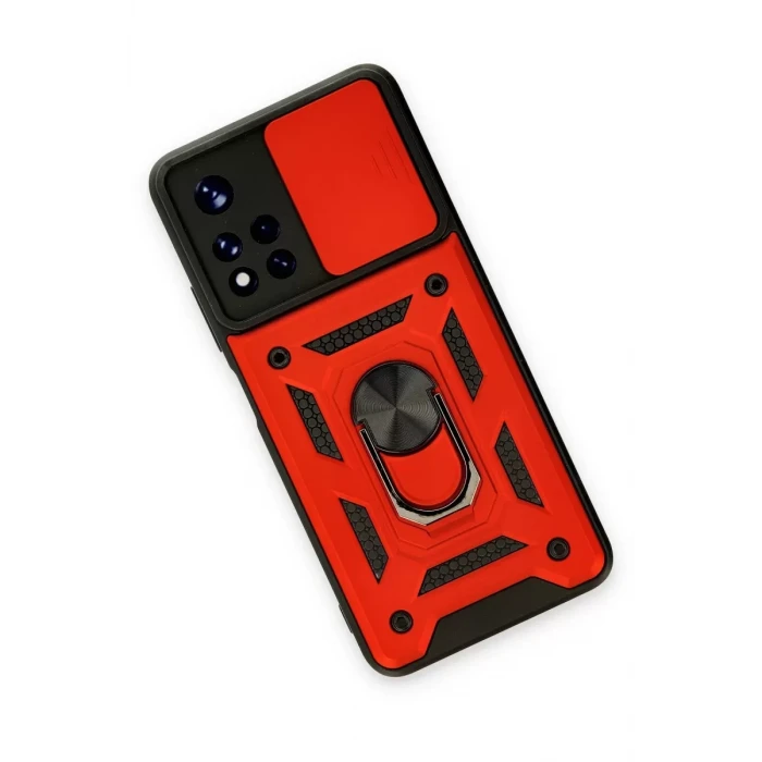 Newface Xiaomi Redmi Note 11T Kılıf Pars Lens Yüzüklü Silikon - Kırmızı
