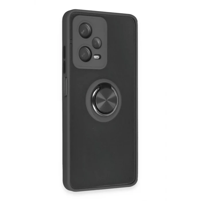 Newface Xiaomi Redmi Note 12 5G Kılıf Montreal Yüzüklü Silikon Kapak - Siyah