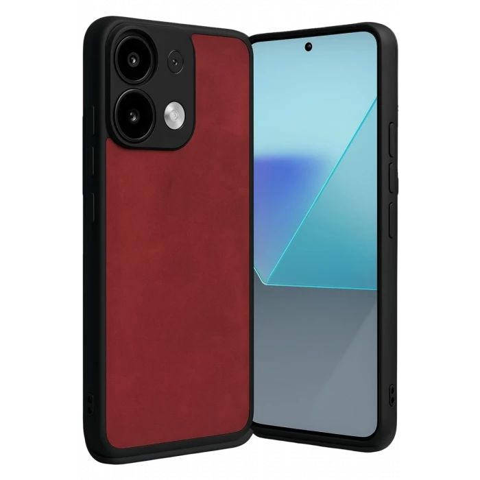Newface Xiaomi Redmi Note 13 4G Kılıf Aras Deri Kapak - Kırmızı