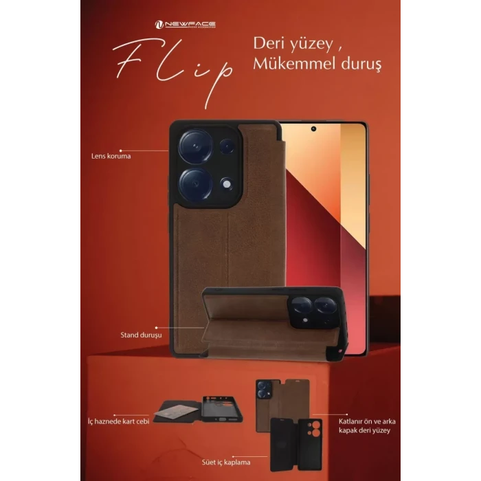 Newface Xiaomi Redmi Note 13 4G Kılıf Flip Cover - Siyah
