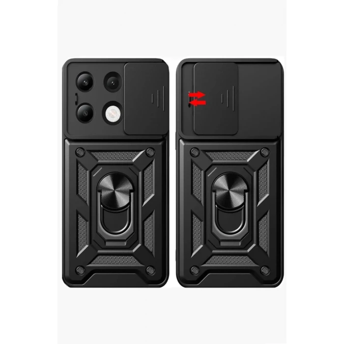 Newface Xiaomi Redmi Note 13 4G Kılıf Pars Lens Yüzüklü Silikon - Kırmızı