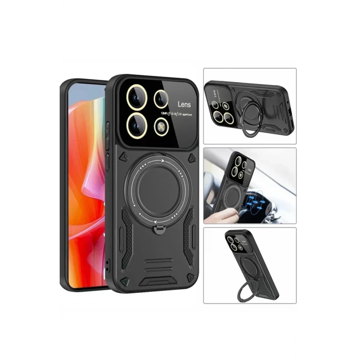 Newface Xiaomi Redmi Note 13 Pro 4G Kılıf Joy Lens Standlı Kapak - Siyah