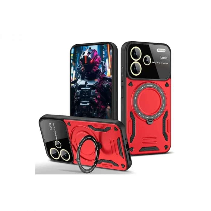 Newface Xiaomi Redmi Note 13 Pro Plus Joy Lens Standlı Kapak - Kırmızı