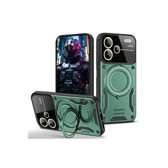 Newface Xiaomi Redmi Note 13 Pro Plus Joy Lens Standlı Kapak - Koyu Yeşil