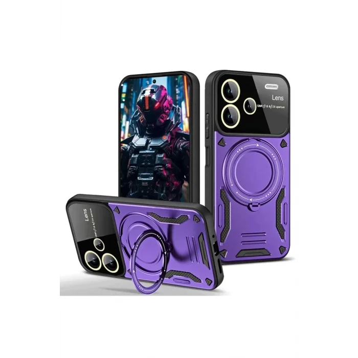 Newface Xiaomi Redmi Note 13 Pro Plus Joy Lens Standlı Kapak - Mor