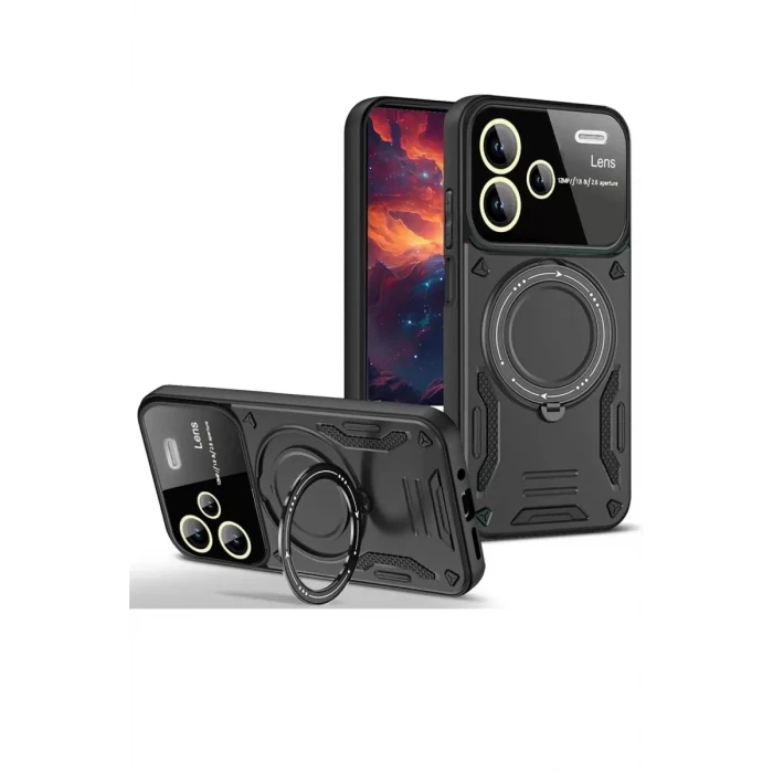 Newface Xiaomi Redmi Note 13 Pro Plus Joy Lens Standlı Kapak - Siyah