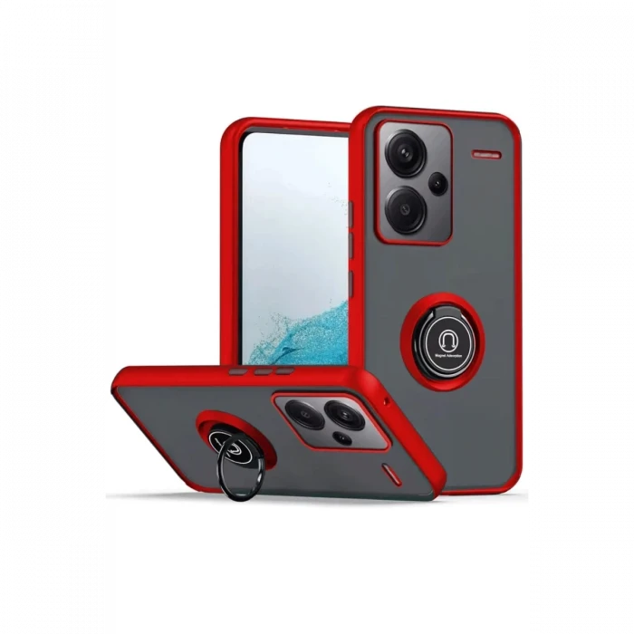 Newface Xiaomi Redmi Note 13 Pro Plus Kılıf Montreal Yüzüklü Silikon Kapak - Kırmızı