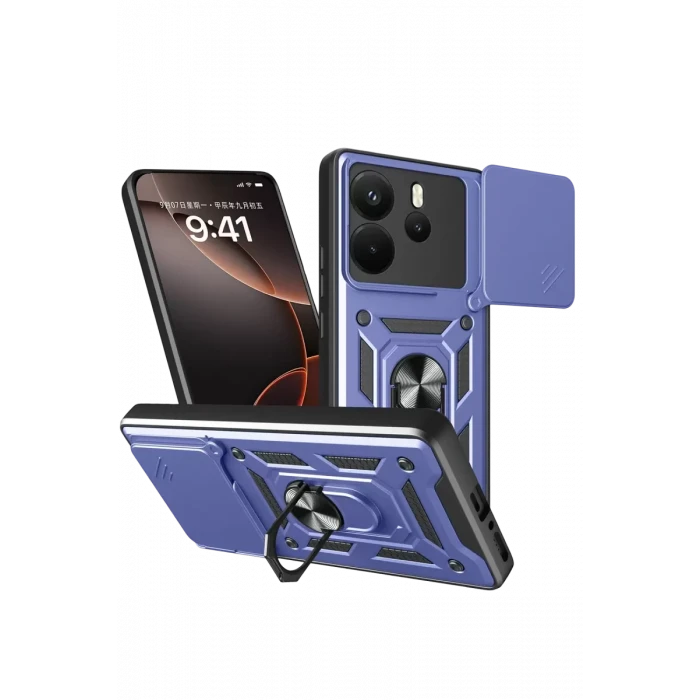 Newface Xiaomi Redmi Note 14 4G Pars Lens Yüzüklü Silikon - Lacivert