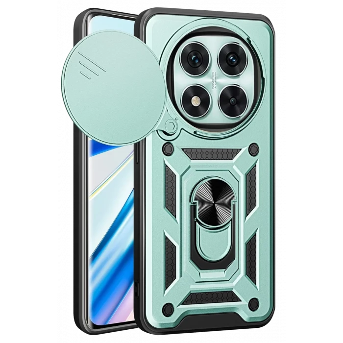 Newface Xiaomi Redmi Note 14 Pro 4G Kılıf Pars Lens Yüzüklü Silikon - Yeşil