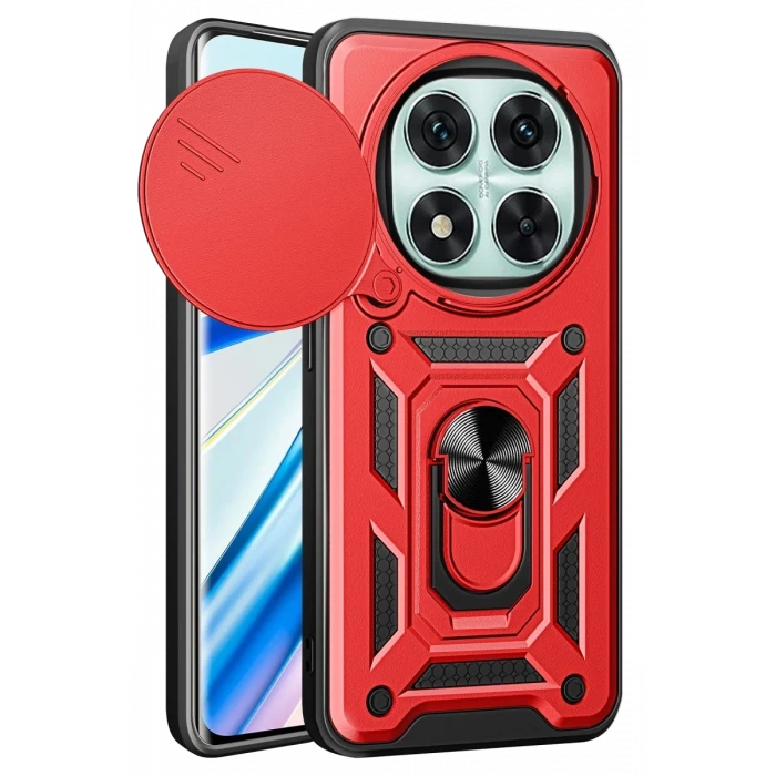 Newface Xiaomi Redmi Note 14 Pro 5G Kılıf Pars Lens Yüzüklü Silikon - Kırmızı