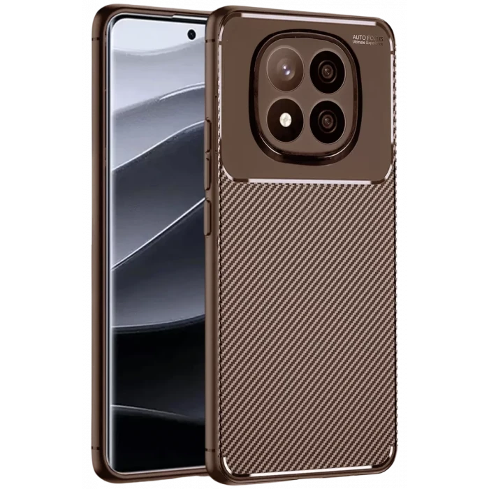 Newface Xiaomi Redmi Note 14 Pro Plus Kılıf Auto Focus Karbon Kapak - Kahverengi