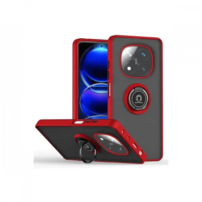 Newface Xiaomi Redmi Note 14 Pro Plus Kılıf Montreal Yüzüklü Silikon Kapak - Kırmızı