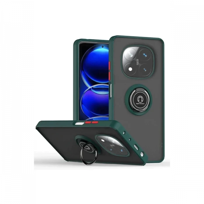 Newface Xiaomi Redmi Note 14 Pro Plus Kılıf Montreal Yüzüklü Silikon Kapak - Yeşil