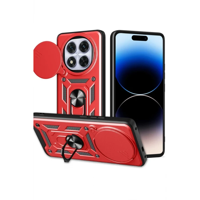 Newface Xiaomi Redmi Note 14 Pro Plus Kılıf Pars Lens Yüzüklü Silikon - Kırmızı
