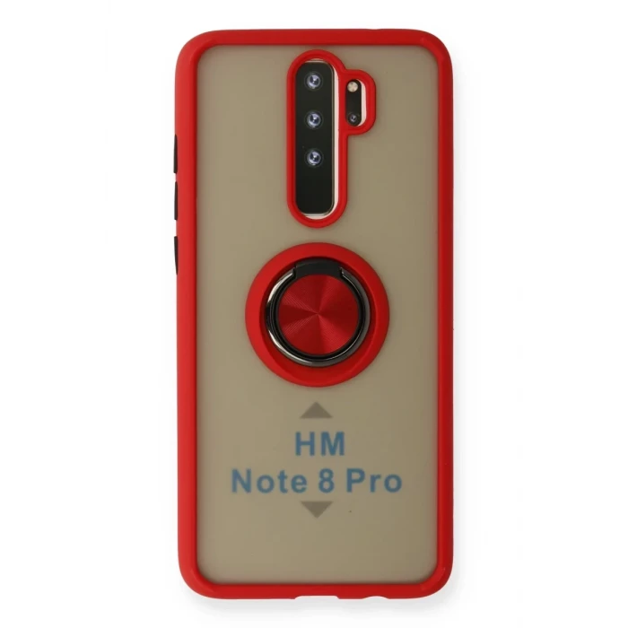 Newface Xiaomi Redmi Note 8 Pro Kılıf Montreal Yüzüklü Silikon Kapak - Kırmızı