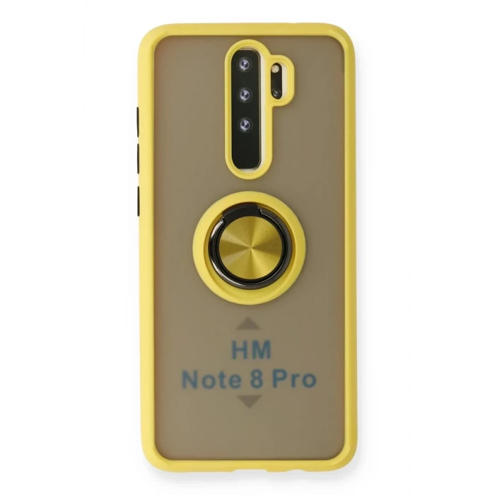 Newface Xiaomi Redmi Note 8 Pro Kılıf Montreal Yüzüklü Silikon Kapak - Sarı