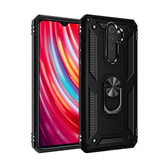 Newface Xiaomi Redmi Note 8 Pro Kılıf Sofya Yüzüklü Silikon Kapak - Siyah
