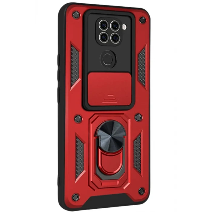 Newface Xiaomi Redmi Note 9 4G Kılıf Pars Lens Yüzüklü Silikon - Kırmızı