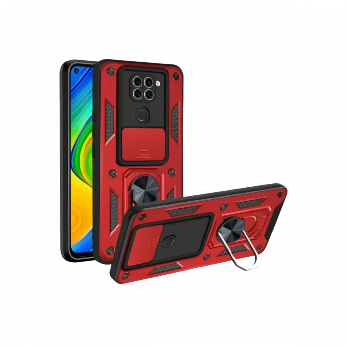 Newface Xiaomi Redmi Note 9 4G Kılıf Pars Lens Yüzüklü Silikon - Kırmızı