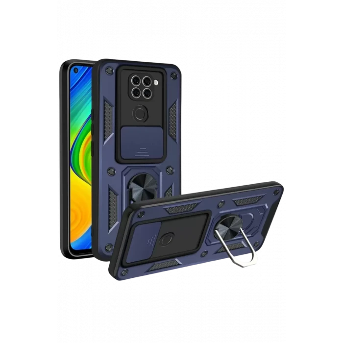 Newface Xiaomi Redmi Note 9 4G Kılıf Pars Lens Yüzüklü Silikon - Lacivert