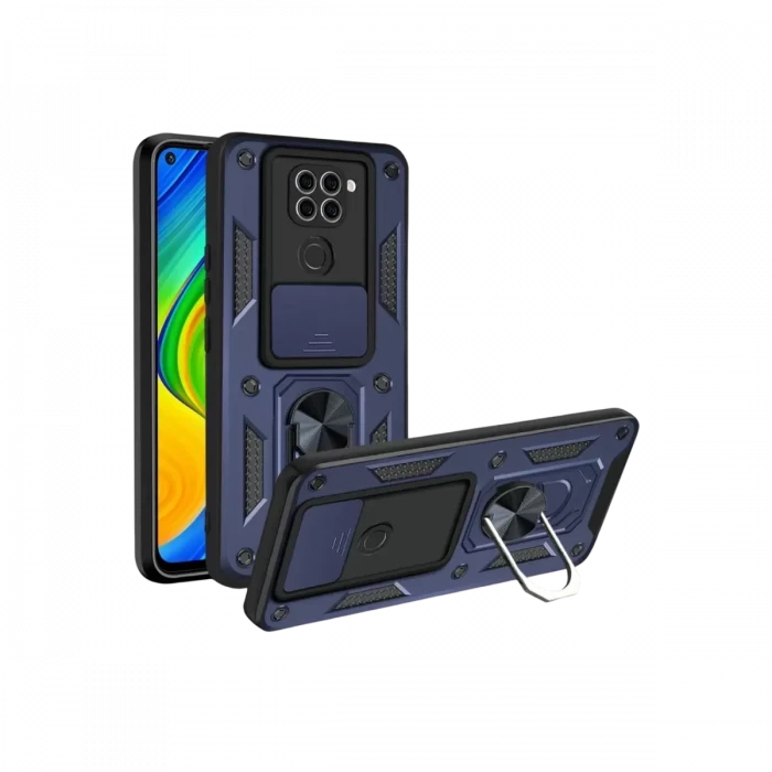 Newface Xiaomi Redmi Note 9 4G Kılıf Pars Lens Yüzüklü Silikon - Lacivert